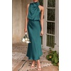 image:imagePRETTYGARDEN Womens Summer Satin Maxi Cocktail Dress  Silk FabricSleeveless Mock NeckFit and FlareAsymmetrical Long DressesElegant FormalWedding Guest PartyCruise OutfitsDark Green