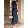 image:imagePRETTYGARDEN Womens Summer Satin Maxi Cocktail Dress  Silk FabricSleeveless Mock NeckFit and FlareAsymmetrical Long DressesElegant FormalWedding Guest PartyCruise OutfitsDark Navy