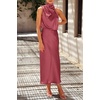image:imagePRETTYGARDEN Womens Summer Satin Maxi Cocktail Dress  Silk FabricSleeveless Mock NeckFit and FlareAsymmetrical Long DressesElegant FormalWedding Guest PartyCruise OutfitsBrick Red