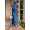 image:imagePRETTYGARDEN Womens Summer Satin Maxi Cocktail Dress  Silk FabricSleeveless Mock NeckFit and FlareAsymmetrical Long DressesElegant FormalWedding Guest PartyCruise OutfitsDark Blue