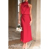 image:imagePRETTYGARDEN Womens Summer Satin Maxi Cocktail Dress  Silk FabricSleeveless Mock NeckFit and FlareAsymmetrical Long DressesElegant FormalWedding Guest PartyCruise OutfitsRed