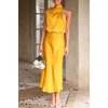 image:imagePRETTYGARDEN Womens Summer Satin Maxi Cocktail Dress  Silk FabricSleeveless Mock NeckFit and FlareAsymmetrical Long DressesElegant FormalWedding Guest PartyCruise OutfitsYellow