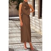 image:imagePRETTYGARDEN Womens Summer Satin Maxi Cocktail Dress  Silk FabricSleeveless Mock NeckFit and FlareAsymmetrical Long DressesElegant FormalWedding Guest PartyCruise OutfitsKhaki