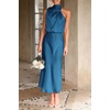 image:imagePRETTYGARDEN Womens Summer Satin Maxi Cocktail Dress  Silk FabricSleeveless Mock NeckFit and FlareAsymmetrical Long DressesElegant FormalWedding Guest PartyCruise OutfitsNavy