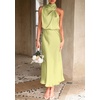 image:imagePRETTYGARDEN Womens Summer Satin Maxi Cocktail Dress  Silk FabricSleeveless Mock NeckFit and FlareAsymmetrical Long DressesElegant FormalWedding Guest PartyCruise OutfitsTender Green
