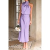image:imagePRETTYGARDEN Womens Summer Satin Maxi Cocktail Dress  Silk FabricSleeveless Mock NeckFit and FlareAsymmetrical Long DressesElegant FormalWedding Guest PartyCruise OutfitsPurple