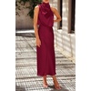 image:imagePRETTYGARDEN Womens Summer Satin Maxi Cocktail Dress  Silk FabricSleeveless Mock NeckFit and FlareAsymmetrical Long DressesElegant FormalWedding Guest PartyCruise OutfitsDeep Red
