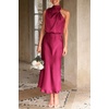 image:imagePRETTYGARDEN Womens Summer Satin Maxi Cocktail Dress  Silk FabricSleeveless Mock NeckFit and FlareAsymmetrical Long DressesElegant FormalWedding Guest PartyCruise OutfitsDeep Red