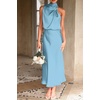 image:imagePRETTYGARDEN Womens Summer Satin Maxi Cocktail Dress  Silk FabricSleeveless Mock NeckFit and FlareAsymmetrical Long DressesElegant FormalWedding Guest PartyCruise OutfitsLight Blue