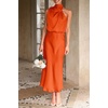 image:imagePRETTYGARDEN Womens Summer Satin Maxi Cocktail Dress  Silk FabricSleeveless Mock NeckFit and FlareAsymmetrical Long DressesElegant FormalWedding Guest PartyCruise OutfitsOrange