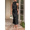 image:imagePRETTYGARDEN Womens Summer Satin Maxi Cocktail Dress  Silk FabricSleeveless Mock NeckFit and FlareAsymmetrical Long DressesElegant FormalWedding Guest PartyCruise OutfitsBlack