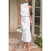 image:imagePRETTYGARDEN Womens Summer Satin Maxi Cocktail Dress  Silk FabricSleeveless Mock NeckFit and FlareAsymmetrical Long DressesElegant FormalWedding Guest PartyCruise OutfitsWhite