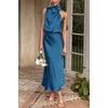 image:imagePRETTYGARDEN Womens Summer Satin Maxi Cocktail Dress  Silk FabricSleeveless Mock NeckFit and FlareAsymmetrical Long DressesElegant FormalWedding Guest PartyCruise OutfitsNavy