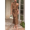 image:imagePRETTYGARDEN Womens Summer Satin Maxi Cocktail Dress  Silk FabricSleeveless Mock NeckFit and FlareAsymmetrical Long DressesElegant FormalWedding Guest PartyCruise OutfitsKhaki