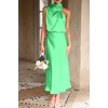 image:imagePRETTYGARDEN Womens Summer Satin Maxi Cocktail Dress  Silk FabricSleeveless Mock NeckFit and FlareAsymmetrical Long DressesElegant FormalWedding Guest PartyCruise OutfitsGrass Green
