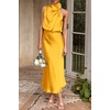 image:imagePRETTYGARDEN Womens Summer Satin Maxi Cocktail Dress  Silk FabricSleeveless Mock NeckFit and FlareAsymmetrical Long DressesElegant FormalWedding Guest PartyCruise OutfitsYellow