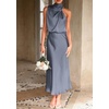 image:imagePRETTYGARDEN Womens Summer Satin Maxi Cocktail Dress  Silk FabricSleeveless Mock NeckFit and FlareAsymmetrical Long DressesElegant FormalWedding Guest PartyCruise OutfitsGrey Blue