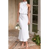 image:imagePRETTYGARDEN Womens Summer Satin Maxi Cocktail Dress  Silk FabricSleeveless Mock NeckFit and FlareAsymmetrical Long DressesElegant FormalWedding Guest PartyCruise OutfitsWhite