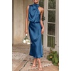 image:imagePRETTYGARDEN Womens Summer Satin Maxi Cocktail Dress  Silk FabricSleeveless Mock NeckFit and FlareAsymmetrical Long DressesElegant FormalWedding Guest PartyCruise OutfitsDark Blue
