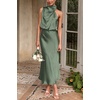 image:imagePRETTYGARDEN Womens Summer Satin Maxi Cocktail Dress  Silk FabricSleeveless Mock NeckFit and FlareAsymmetrical Long DressesElegant FormalWedding Guest PartyCruise OutfitsArmy Green