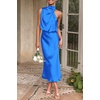 image:imagePRETTYGARDEN Womens Summer Satin Maxi Cocktail Dress  Silk FabricSleeveless Mock NeckFit and FlareAsymmetrical Long DressesElegant FormalWedding Guest PartyCruise OutfitsBrilliant Blue