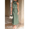 image:imagePRETTYGARDEN Womens Summer Satin Maxi Cocktail Dress  Silk FabricSleeveless Mock NeckFit and FlareAsymmetrical Long DressesElegant FormalWedding Guest PartyCruise OutfitsArmy Green