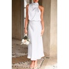 image:imagePRETTYGARDEN Womens Summer Satin Maxi Cocktail Dress  Silk FabricSleeveless Mock NeckFit and FlareAsymmetrical Long DressesElegant FormalWedding Guest PartyCruise OutfitsWhite