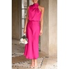 image:imagePRETTYGARDEN Womens Summer Satin Maxi Cocktail Dress  Silk FabricSleeveless Mock NeckFit and FlareAsymmetrical Long DressesElegant FormalWedding Guest PartyCruise OutfitsRose Red