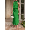 image:imagePRETTYGARDEN Womens Summer Satin Maxi Cocktail Dress  Silk FabricSleeveless Mock NeckFit and FlareAsymmetrical Long DressesElegant FormalWedding Guest PartyCruise OutfitsBright Green