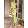 image:imagePRETTYGARDEN Womens Summer Satin Maxi Cocktail Dress  Silk FabricSleeveless Mock NeckFit and FlareAsymmetrical Long DressesElegant FormalWedding Guest PartyCruise OutfitsTender Green