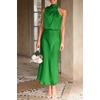 image:imagePRETTYGARDEN Womens Summer Satin Maxi Cocktail Dress  Silk FabricSleeveless Mock NeckFit and FlareAsymmetrical Long DressesElegant FormalWedding Guest PartyCruise OutfitsBright Green