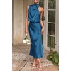 image:imagePRETTYGARDEN Womens Summer Satin Maxi Cocktail Dress  Silk FabricSleeveless Mock NeckFit and FlareAsymmetrical Long DressesElegant FormalWedding Guest PartyCruise OutfitsNavy