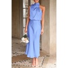 image:imagePRETTYGARDEN Womens Summer Satin Maxi Cocktail Dress  Silk FabricSleeveless Mock NeckFit and FlareAsymmetrical Long DressesElegant FormalWedding Guest PartyCruise OutfitsBlue