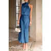 image:imagePRETTYGARDEN Womens Summer Satin Maxi Cocktail Dress  Silk FabricSleeveless Mock NeckFit and FlareAsymmetrical Long DressesElegant FormalWedding Guest PartyCruise OutfitsDark Blue