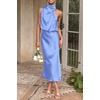 image:imagePRETTYGARDEN Womens Summer Satin Maxi Cocktail Dress  Silk FabricSleeveless Mock NeckFit and FlareAsymmetrical Long DressesElegant FormalWedding Guest PartyCruise OutfitsBlue