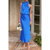 image:imagePRETTYGARDEN Womens Summer Satin Maxi Cocktail Dress  Silk FabricSleeveless Mock NeckFit and FlareAsymmetrical Long DressesElegant FormalWedding Guest PartyCruise OutfitsBrilliant Blue