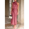 image:imagePRETTYGARDEN Womens Summer Satin Maxi Cocktail Dress  Silk FabricSleeveless Mock NeckFit and FlareAsymmetrical Long DressesElegant FormalWedding Guest PartyCruise OutfitsBrick Red