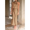 image:imagePRETTYGARDEN Womens Summer Satin Maxi Cocktail Dress  Silk FabricSleeveless Mock NeckFit and FlareAsymmetrical Long DressesElegant FormalWedding Guest PartyCruise OutfitsLight Khaki