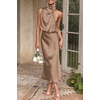 image:imagePRETTYGARDEN Womens Summer Satin Maxi Cocktail Dress  Silk FabricSleeveless Mock NeckFit and FlareAsymmetrical Long DressesElegant FormalWedding Guest PartyCruise OutfitsChampagne