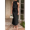 image:imagePRETTYGARDEN Womens Summer Satin Maxi Cocktail Dress  Silk FabricSleeveless Mock NeckFit and FlareAsymmetrical Long DressesElegant FormalWedding Guest PartyCruise OutfitsBlack