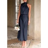 image:imagePRETTYGARDEN Womens Summer Satin Maxi Cocktail Dress  Silk FabricSleeveless Mock NeckFit and FlareAsymmetrical Long DressesElegant FormalWedding Guest PartyCruise OutfitsDark Navy
