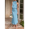 image:imagePRETTYGARDEN Womens Summer Satin Maxi Cocktail Dress  Silk FabricSleeveless Mock NeckFit and FlareAsymmetrical Long DressesElegant FormalWedding Guest PartyCruise OutfitsLight Blue