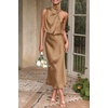 image:imagePRETTYGARDEN Womens Summer Satin Maxi Cocktail Dress  Silk FabricSleeveless Mock NeckFit and FlareAsymmetrical Long DressesElegant FormalWedding Guest PartyCruise OutfitsLight Khaki