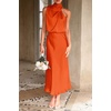 image:imagePRETTYGARDEN Womens Summer Satin Maxi Cocktail Dress  Silk FabricSleeveless Mock NeckFit and FlareAsymmetrical Long DressesElegant FormalWedding Guest PartyCruise OutfitsOrange