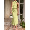 image:imagePRETTYGARDEN Womens Summer Satin Maxi Cocktail Dress  Silk FabricSleeveless Mock NeckFit and FlareAsymmetrical Long DressesElegant FormalWedding Guest PartyCruise OutfitsTender Green