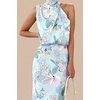 image:imagePRETTYGARDEN Womens Summer Satin Maxi Cocktail Dress  Silk FabricSleeveless Mock NeckFit and FlareAsymmetrical Long DressesElegant FormalWedding Guest PartyCruise OutfitsPrint Blue