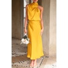 image:imagePRETTYGARDEN Womens Summer Satin Maxi Cocktail Dress  Silk FabricSleeveless Mock NeckFit and FlareAsymmetrical Long DressesElegant FormalWedding Guest PartyCruise OutfitsYellow