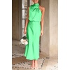 image:imagePRETTYGARDEN Womens Summer Satin Maxi Cocktail Dress  Silk FabricSleeveless Mock NeckFit and FlareAsymmetrical Long DressesElegant FormalWedding Guest PartyCruise OutfitsGrass Green