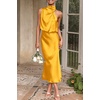 image:imagePRETTYGARDEN Womens Summer Satin Maxi Cocktail Dress  Silk FabricSleeveless Mock NeckFit and FlareAsymmetrical Long DressesElegant FormalWedding Guest PartyCruise OutfitsYellow