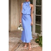 image:imagePRETTYGARDEN Womens Summer Satin Maxi Cocktail Dress  Silk FabricSleeveless Mock NeckFit and FlareAsymmetrical Long DressesElegant FormalWedding Guest PartyCruise OutfitsBlue